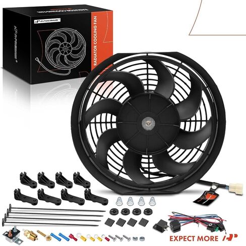 A-Premium 12 '' 12 بوصة مروحة الرادياتير الكهربائية 1700 متر مكعب/ساعة ، 12 فولت 80W مع طقم ترحيل مفتاح الأسلاك الترموستات in Saudi Arabia