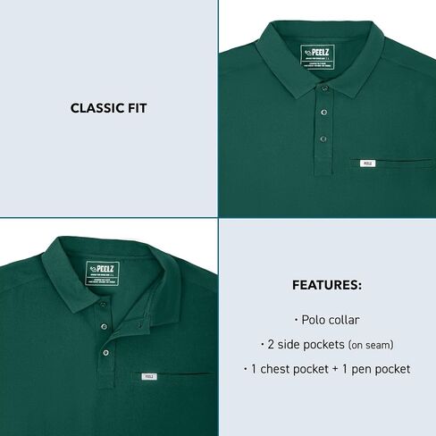 Peelz Jack 4-Pocking Polo Scrub Tops for Men-Soft Stretch Fabrics Fryss ، Fashion-Forword Men's Scrub Top ، Fit Classic in Kuwait