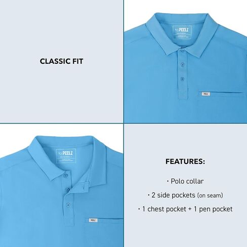 Peelz Jack 4-Pocking Polo Scrub Tops for Men-Soft Stretch Fabrics Fryss ، Fashion-Forword Men's Scrub Top ، Fit Classic in Kuwait