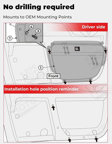 KEMIMOTO Door Storage Bags Compatible with Wolverine RMAX 2 1000, RMAX 4 1000, X2 1000, X2 850, X4 850, 3.5L 1680D Oxford Fabric Right and Left Bags, Secure Mounting, Water-Resistant Zipper in Saudi Arabia