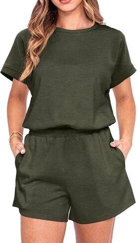 IWOLLENCE Womens 2 Piece Sets Summer Lounge Set Casual Short Sleeve Round Neck Tops and Elastic Waist Short Outfits Tracksuit in Kuwait