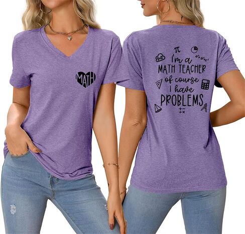 Funny Math Teacher Shirt Women I'm a Math Teacher Graphic V Neck Tshirts Cute Back to School Summer Short Sleeve Tee in Saudi Arabia
