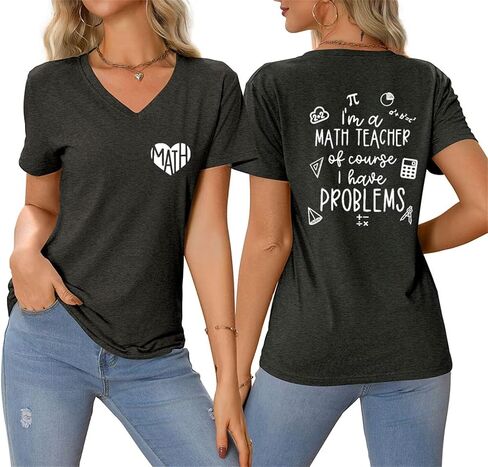 Funny Math Teacher Shirt Women I'm a Math Teacher Graphic V Neck Tshirts Cute Back to School Summer Short Sleeve Tee in Saudi Arabia