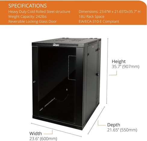 Fully Welded Server Cabinet, 15U Wall Mount Rack, 27.6inch Depth Network Rack, Glass Door, Swing Out, Load Bearing 242lbs (110 kg), Network Cabinet for 19in Computer/AV/Data/IT Equipment in Kuwait