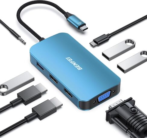 BENFEI USB C Docking Station, 8-in-1 USB C Hub with Triple Display Dual HDMI, VGA, 3*USB 3.0, 100W Power Delivery, 3.5mm AUX Audio Compatible with MacBook Pro, XPS and More in Kuwait