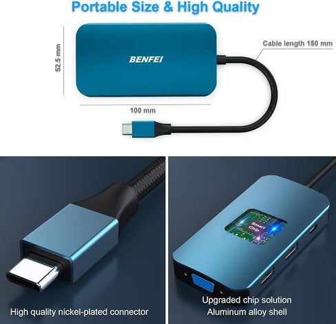 BENFEI USB C Docking Station, 8-in-1 USB C Hub with Triple Display Dual HDMI, VGA, 3*USB 3.0, 100W Power Delivery, 3.5mm AUX Audio Compatible with MacBook Pro, XPS and More in Kuwait