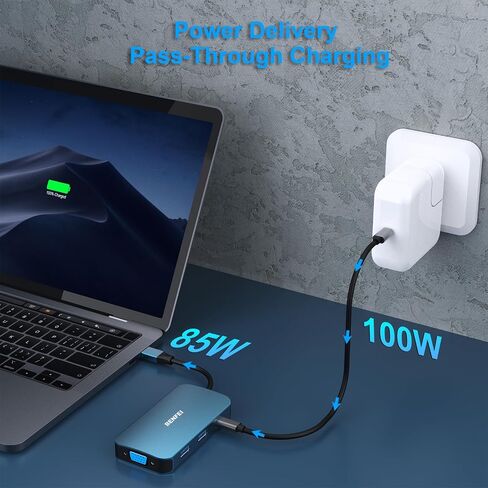 BENFEI USB C Docking Station, 8-in-1 USB C Hub with Triple Display Dual HDMI, VGA, 3*USB 3.0, 100W Power Delivery, 3.5mm AUX Audio Compatible with MacBook Pro, XPS and More in Kuwait