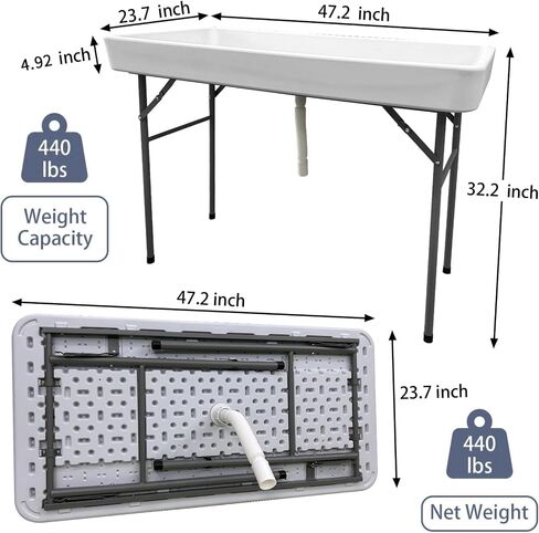 4FT Folding Ice Cooler Table with Removable Matching Skirt, Portable Plastic Chilling Table, Fishing Cleaning and Keeping Food Fresh, Outdoor Cooler Table for Parties, BBQ, Camping &Picnics in Kuwait