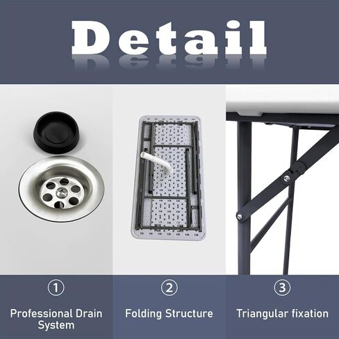 4FT Folding Ice Cooler Table with Removable Matching Skirt, Portable Plastic Chilling Table, Fishing Cleaning and Keeping Food Fresh, Outdoor Cooler Table for Parties, BBQ, Camping &Picnics in Kuwait