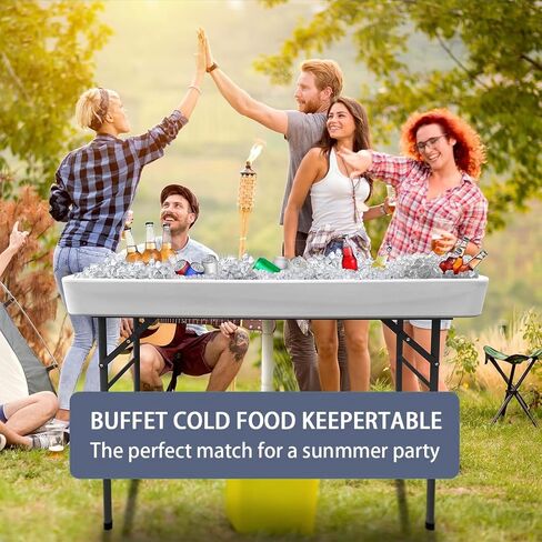 4FT Folding Ice Cooler Table with Removable Matching Skirt, Portable Plastic Chilling Table, Fishing Cleaning and Keeping Food Fresh, Outdoor Cooler Table for Parties, BBQ, Camping &Picnics in Kuwait