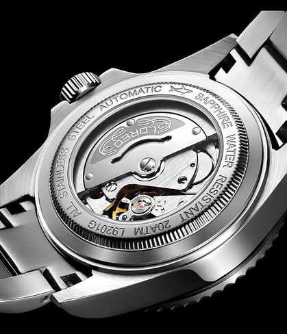 LOREO Mens Silver Stainless Steel Sapphire Glass Black Rotating Bezel Men's Automatic Watch in Saudi Arabia