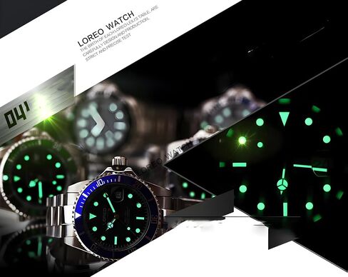 LOREO Mens Silver Stainless Steel Sapphire Glass Black Rotating Bezel Men's Automatic Watch in Saudi Arabia