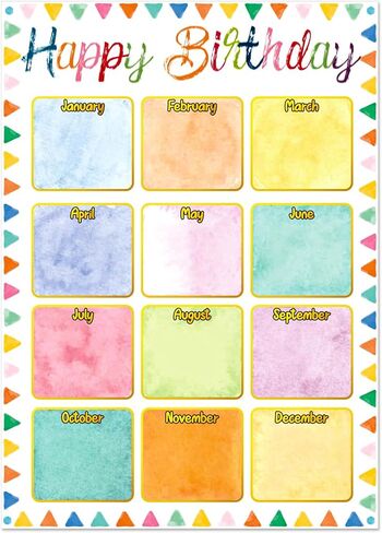 Fasoor Boho Happy Birthday Chart Poster for Classroom Confetti Birthday Calendar Poster Class Birthday Chart Posters for Bulletin Board Decorations Back To School Teacher Gifts Supplies in Kuwait