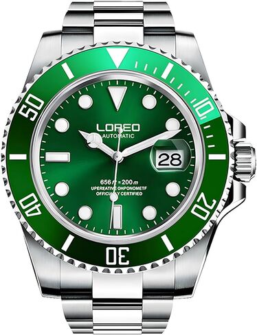 LOREO Mens Silver Stainless Steel Sapphire Glass Black Rotating Bezel Men's Automatic Watch in Saudi Arabia