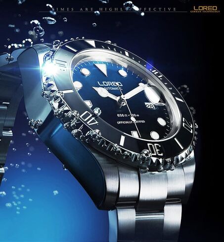 LOREO Mens Silver Stainless Steel Sapphire Glass Black Rotating Bezel Men's Automatic Watch in Saudi Arabia