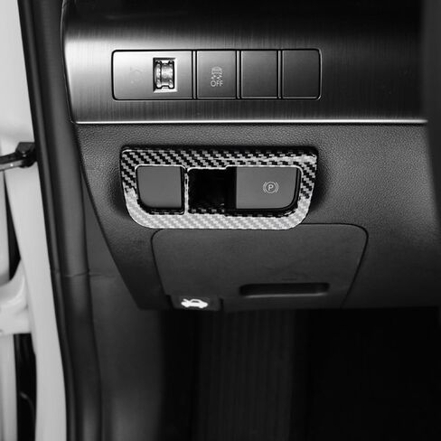 Car Interior Carbon Fiber Wood Grain Electronic Handbrake Control Decorative Frame Button Cover for Hyundai Kona 2024(Carbon Fiber) in Saudi Arabia