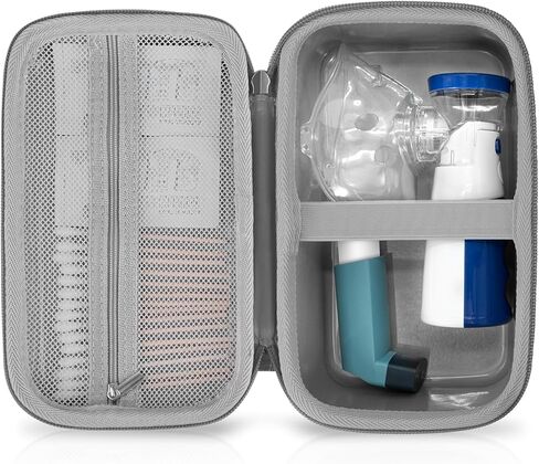 Asthma Inhaler Case Internal Waterproof, Portable Carrying Asthma Spacer Case for Kids and Adults, Hard Travel Storage Holder Case for Masks Inhaler Accessories with Mesh Pocket in Kuwait