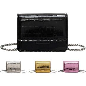 حقيبة Mini Crossbody للنساء - Patent Leather Crocodile Preme مع حزام سلسلة فضية ، قابض صغير للحفلة المسائية in Kuwait
