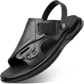 صندل مسطح من الجلد للرجال مع أحزمة الكاحل ثنائية الاستخدام القابلة للتعديل in Kuwait