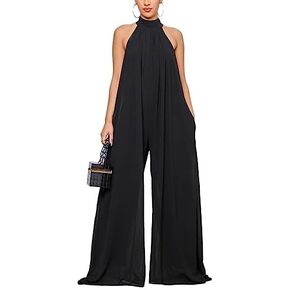 Women's European American Solid Color Linen Loose Sleeveless Stretch Jumpsuit in Kuwait