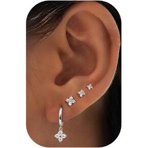 Florideco 4 Pairs 14K Gold Plated Hoop Earrings for Women, Hypoallergenic 925 Sterling Silver Earrings Set, Gold Hoop Charm Huggie Leaf Rhombus Heart Earrings for Women Trendy, Tiny Earring Stacks for Cartilage in Saudi Arabia