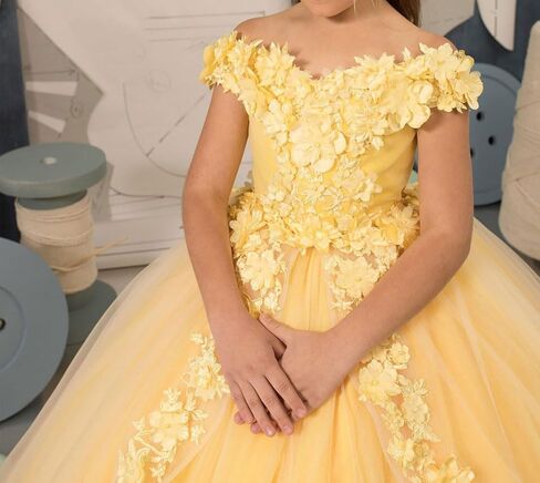 Tulle Flower Girl Dress Off Shoulder Pageant Dress for Girls Floral Appliques Ball Gown First Communion Maxi Party Dress in Kuwait
