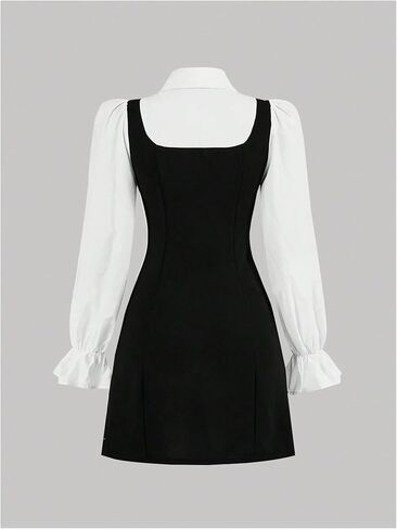 Floerns Girl's Bowknot Collar Patchwork Dress Long Sleeve A Line Short Graduation Dresses in Saudi Arabia
