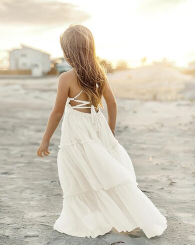 Boho Flower Girls Dress Tulle Backless Ruffle Girls Dress Beach Wedding Tiered Flowy Party Maxi Gown in Saudi Arabia