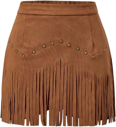 Shenhe Women's Plus Size Size Soede High Phringe High Pheched Pheged Sudded Western Hippie Skirt in Kuwait