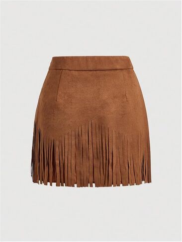 Shenhe Women's Plus Size Size Soede High Phringe High Pheched Pheged Sudded Western Hippie Skirt in Kuwait