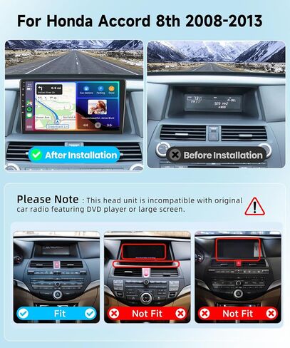 8 CORE 4G+64G Car Radio Stereo for Honda Accord 2008-2013 with Wireless CarPlay/Android Auto, 10.1 inch 1280 * 720P IPS Touch Screen Head Unit Android 13 GPS WiFi Bluetooth 32-Band DSP SWC HD Camera in Saudi Arabia