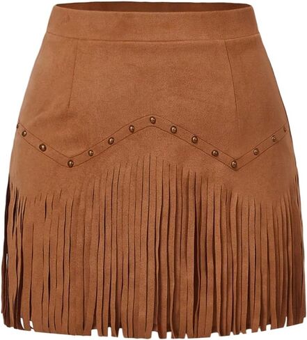 Shenhe Women's Plus Size Size Soede High Phringe High Pheched Pheged Sudded Western Hippie Skirt in Kuwait