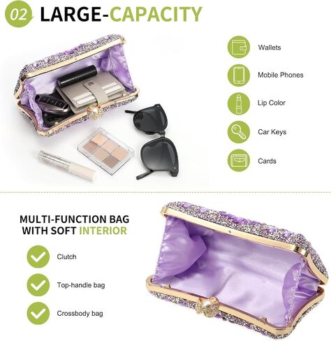 uxcell Evening Bags for Women, Sparkly Crystal Rhinestone Clutch Purse with Chain Strap Shoulder Bag for Wedding Party Evening Weekend, Light Blue in Saudi Arabia