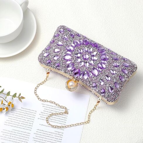 uxcell Evening Bags for Women, Sparkly Crystal Rhinestone Clutch Purse with Chain Strap Shoulder Bag for Wedding Party Evening Weekend, Light Blue in Saudi Arabia