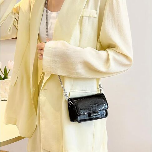 حقيبة Mini Crossbody للنساء - Patent Leather Crocodile Preme مع حزام سلسلة فضية ، قابض صغير للحفلة المسائية in Kuwait