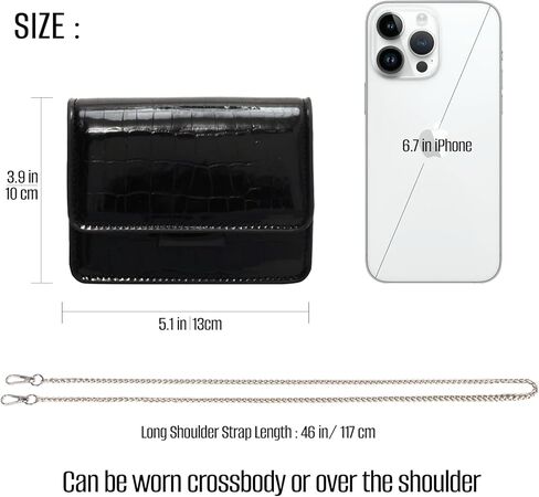 حقيبة Mini Crossbody للنساء - Patent Leather Crocodile Preme مع حزام سلسلة فضية ، قابض صغير للحفلة المسائية in Kuwait