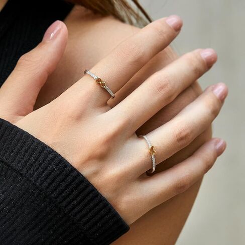 S925 Sterling Silver Infinity & Heart Pavé Ring for Women – Minimalist Twist Design, Everyday Stackable CZ Band, Casual Chic Jewelry in Saudi Arabia