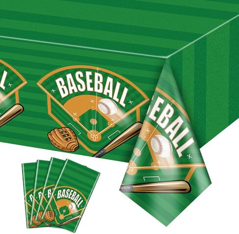 4-Pack Baseball Tablecovers, Baseball Birthday Decorations Baseball Party Supplies Disposable Plastic Tablecloth Baseball Field Print Tablecover for Baseball Theme Party Baseball Games, 51 x 86in in Kuwait