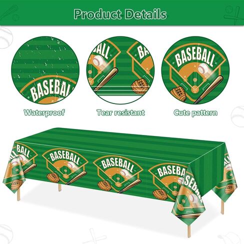 4-Pack Baseball Tablecovers, Baseball Birthday Decorations Baseball Party Supplies Disposable Plastic Tablecloth Baseball Field Print Tablecover for Baseball Theme Party Baseball Games, 51 x 86in in Kuwait