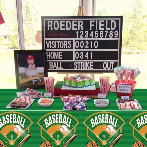 4-Pack Baseball Tablecovers, Baseball Birthday Decorations Baseball Party Supplies Disposable Plastic Tablecloth Baseball Field Print Tablecover for Baseball Theme Party Baseball Games, 51 x 86in in Kuwait