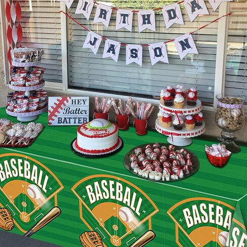 4-Pack Baseball Tablecovers, Baseball Birthday Decorations Baseball Party Supplies Disposable Plastic Tablecloth Baseball Field Print Tablecover for Baseball Theme Party Baseball Games, 51 x 86in in Kuwait