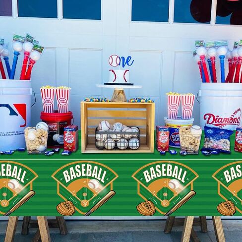 4-Pack Baseball Tablecovers, Baseball Birthday Decorations Baseball Party Supplies Disposable Plastic Tablecloth Baseball Field Print Tablecover for Baseball Theme Party Baseball Games, 51 x 86in in Kuwait