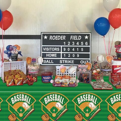 4-Pack Baseball Tablecovers, Baseball Birthday Decorations Baseball Party Supplies Disposable Plastic Tablecloth Baseball Field Print Tablecover for Baseball Theme Party Baseball Games, 51 x 86in in Kuwait