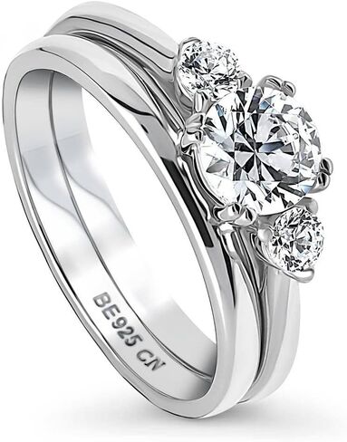 Berricle Sterling Silver 3-Stone Comphing Compling Rings 0.8 CARAT ROUN CUT CHIPIC ZIRCONIA CZ RIP in Saudi Arabia
