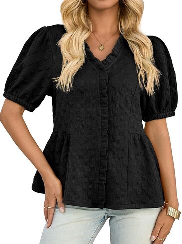 جرس Cicy Womens Peplum Puff Sleeve Tops Dary Disy Summer Summer Blouses v Deck Choffle Stirts in Saudi Arabia