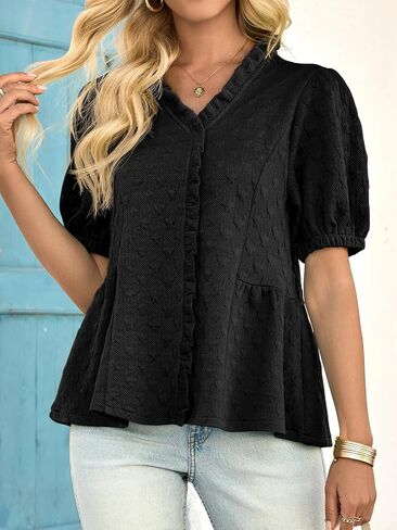 جرس Cicy Womens Peplum Puff Sleeve Tops Dary Disy Summer Summer Blouses v Deck Choffle Stirts in Saudi Arabia