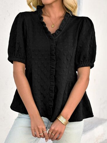 جرس Cicy Womens Peplum Puff Sleeve Tops Dary Disy Summer Summer Blouses v Deck Choffle Stirts in Saudi Arabia