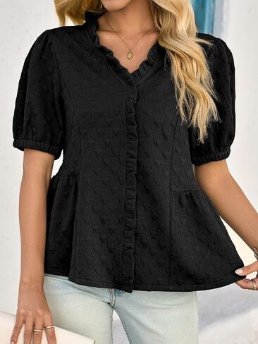 جرس Cicy Womens Peplum Puff Sleeve Tops Dary Disy Summer Summer Blouses v Deck Choffle Stirts in Saudi Arabia