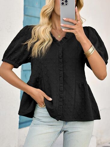 جرس Cicy Womens Peplum Puff Sleeve Tops Dary Disy Summer Summer Blouses v Deck Choffle Stirts in Saudi Arabia