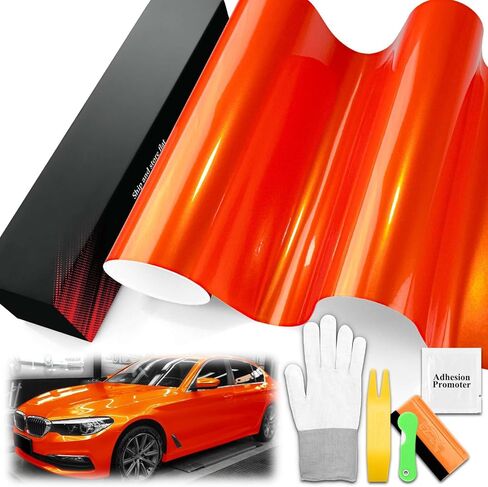 1.6FTx5FT PET Super Gloss Metallic Orange High Glossy Vinyl Wrap Auto Car Sticker Decal Film Sheet Bubble Free Air Release Technology with Tool Set in Saudi Arabia